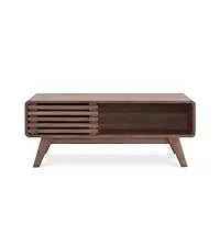 Mid-Century Modern Coffee Table with Sliding Doors & Storage – Wooden Living Room Centerpiece