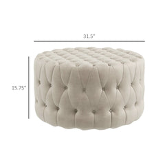 Beige Button-Tufted Ottoman Footstool – Velvet-Feel Upholstery, Elegant Round Design