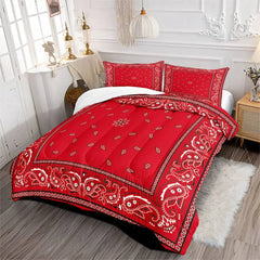 7-Day Delivery Western Boho Comforter Set 3pcs Paisley Geometric Line Bandana 1 Quilt Comforter 2 Pillowcases (Without Core)