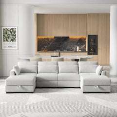 Corduroy Sofa Couch with  Pillows, Seat Convertible U Shaped Sofa Couch with Storage and Chaise for small Apartments