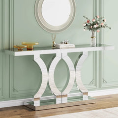 Mirrored Console Table, Entryway Table with Geometric Base, Modern Sofa Table Behind Couch for Living Room, Accent Tab