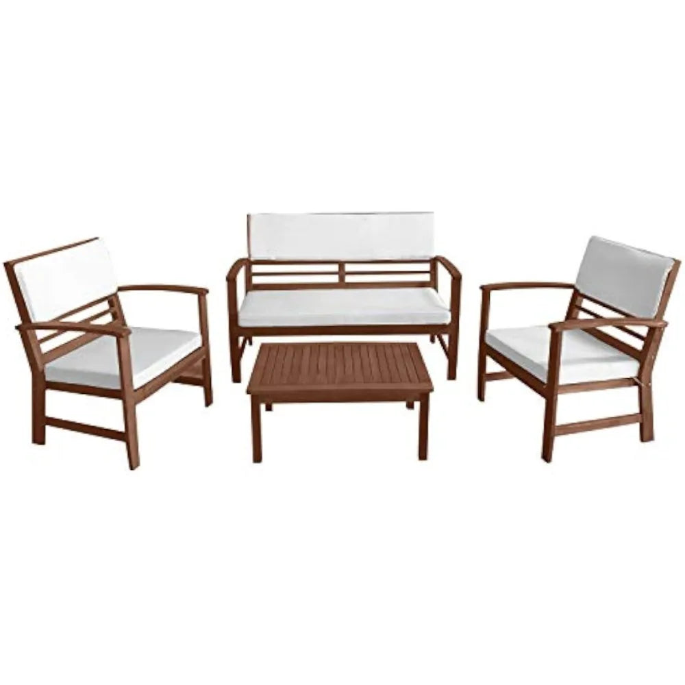Patio Conversation Set Patio Furniture Patio Sofa and Outdoor Chat Set 4-Piece Acacia Wood Outdoor Seating Set