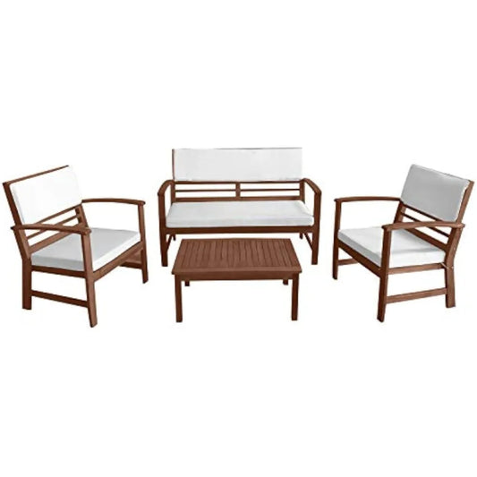 Patio Conversation Set Patio Furniture Patio Sofa and Outdoor Chat Set 4-Piece Acacia Wood Outdoor Seating Set