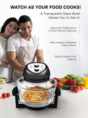 Toaster Oven Combo 16Qt Kitchen Countertop Convection Rotisserie 1300W Large Glass Bowl Black by Granitestone