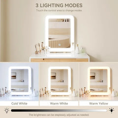 Makeup Vanity Desk with Lights, Small Vanity with Adjustable Brightness Mirror for Small Spaces, Vanity Desk with Drawers