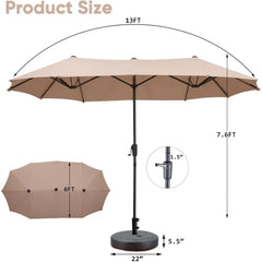 13Ft Large Patio Umbrella with Base Outdoor Double-Sided Market Extra Large Table Umbrella Easy Crank for Yard, Poolside