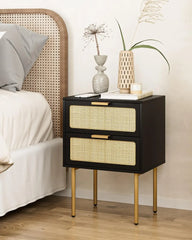 Nightstand with Charging Station, 2 Drawer Dresser for Bedroom, Small Bedside Table