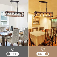 Farmhouse Kitchen Island Lighting, 5-Light Dining Room Light Fixture, Farmhouse Linear Chandelier with Solid Wood for Dining Ro