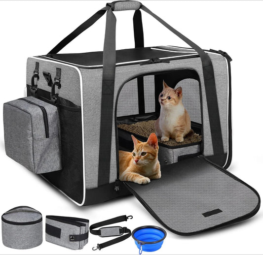 Cat Carrier with Litter Box Medium Large Cat Collapsible Soft Sided Pet Carrier for Car Travel with Lockable Safety Zippers