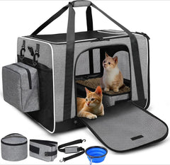 Cat Carrier with Litter Box Medium Large Cat Collapsible Soft Sided Pet Carrier for Car Travel with Lockable Safety Zippers