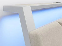 Queen Bed Frame with Headboard and LED Lights, Ergonomic Upholstered Queen Platform Bed Fame with Charging Station & Storage