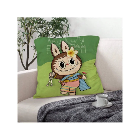 Funny Labubu Throw Pillow Cover, The Monsters Decorative Square Pillowcase Throw Cushion Case for Bedroom,Living Room,18x18 Inch