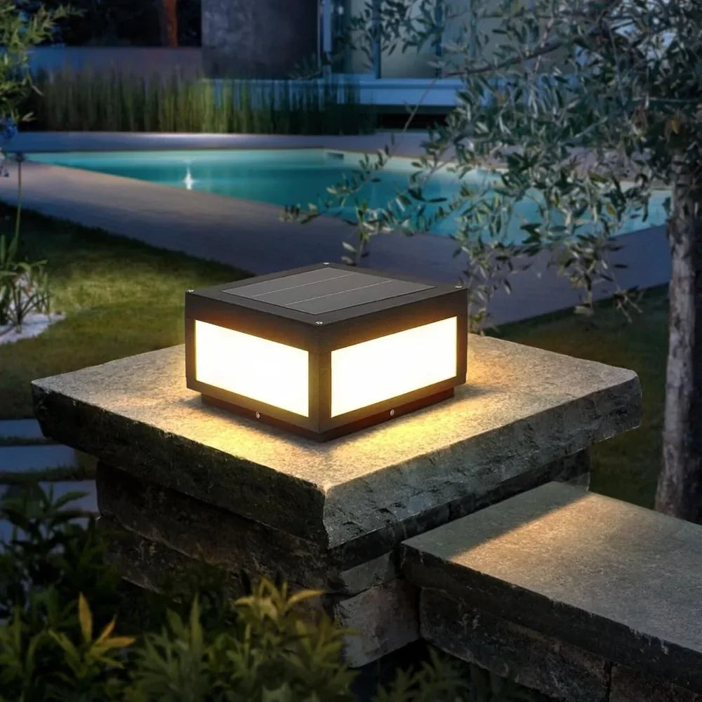Solar Post Lights Outdoor Waterproof, Porch Fence Cap Aluminum Deck Lamp for Flat Garden Decor with IP54 Waterproof E26 Bulb