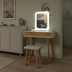 Makeup Vanity Desk with Lights, Small Vanity with Adjustable Brightness Mirror for Small Spaces, Vanity Desk with Drawers