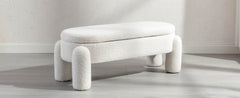 Modern Storage Bench, 44.7 Inch Upholstered Ottoman Bench Sherpa Fabric End of Bed Stool, Cute Entryway Bench for Living Room