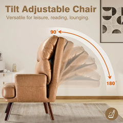 Recliner Chair, Chaise Lounge Chair Indoor, Mid Century Modern Accent Chairs with Ottoman for Living Room Bedroom, Recliner