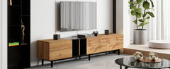 Modern 80-Inch TV Stand with 3 Cabinets & Open Shelves – Minimalist Wooden Entertainment Center