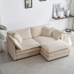 Deep Seat Sectional Sofa, 76.7" Comfy Cloud Couch loveseat with Ottoman, Modern Chenille Upholstered Modular Sofa L Shaped Couch