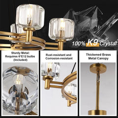 Hanging chandelier 36in Gold Chandeliers Wagon Chandelier Over Table, 6-Light Pendant Lighting Fixture Modern Crystal Chandelier