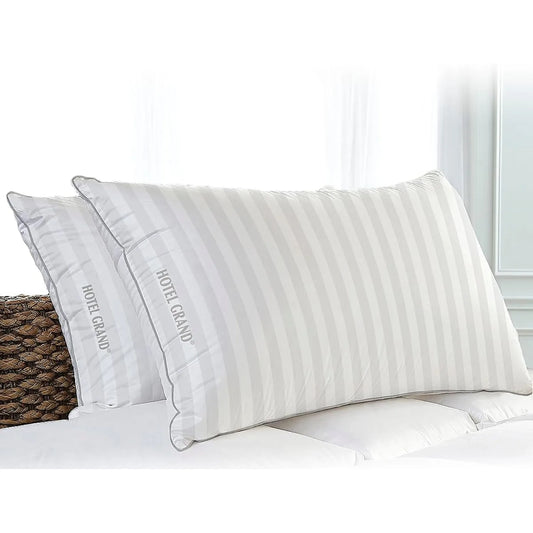 Bed Pillows 100% Cotton Soft Feather Down Pillows King Size Pillows Set of 2 Pack Hotel Collection Pillows for