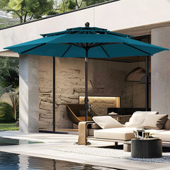 10ft Patio Umbrellas, Outdoor 3 Tier Vented Large Market Table Umbrella with 8 Sturdy Ribs and 1.5" Umbrellla Pole