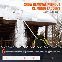 Snow Roof Rake, 30ft Reach Aluminium Roof Shovel with Slide Cloth, Premium 19" Blade Snow Removal Tool, Safe on Roof