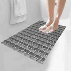 28.34" x 15.35 ", PP+TPE, Non-Slip Tile Bath Mat for Shower with Strong Suction Cups, Grey