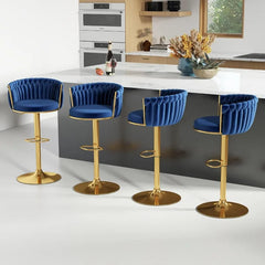 ABET Gold Bar Stools Set of 4, Velvet Woven Barstools, Swivel & Height Adjustable Counter Stools with Upholstered Backrest, Mode