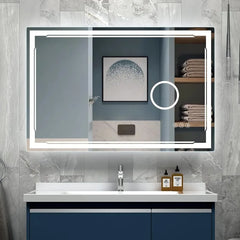 24x32 Lighted Bathroom Mirror with Bluetooth Speaker - Smart LED Vanity Makeup Wall Mounted Mirrors - 3 Lights Setting Anti-Fog