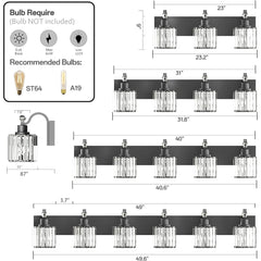 3/4/5/6 Lights Modern Crystal Bathroom Vanity Lights, Black Bathroom Light Fixtures, Crystal Vanity Shower Lights Over Mirror