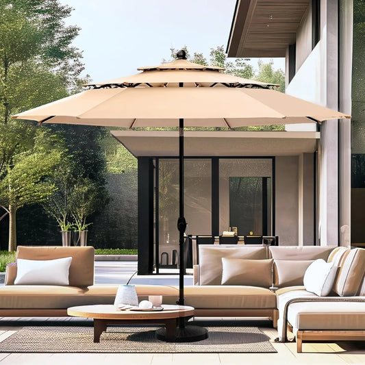 10ft Patio Umbrellas, Outdoor 3 Tier Vented Large Market Table Umbrella with 8 Sturdy Ribs and 1.5" Umbrellla Pole