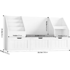 55.1’’ Kids Bookshelf with Reading Nook, Toy Storage Organizer with Seat Cushion and 3 Movable Drawers, Kids Reading Nook