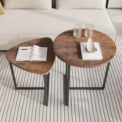 Set of 2 Round Nesting Coffee Tables – Black Modern End Tables for Living Room