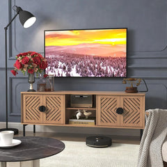 63'' TV Stands for Living Room, TV Console with 2-Layer Shelves, Modern Entertainment Center Television Stands with Storage, Wo