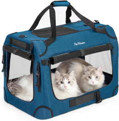 Cat Carrier for 2 Cats, Collapsible Soft Sided Pet XL Crate for Large Mudium Car Travel Portable Bag for Long Trips Ride