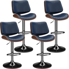 Swivel Bar Stools Set, Adjustable Bentwood Barstools for Kitchen Counter, Modern PU Leather Upholstered Bar Chair with Back