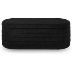 Modern Oval Storage Ottoman Bench – Upholstered Boucle Teddy Fabric with Hidden Storage, Black