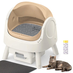 Cat Litter Box Self Cleaning, Open-Top Automatic Cat Litter Box with Safety Protection for Cats, Mat And Garbage Bags Included