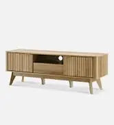 Mid-Century Modern Coffee Table with Sliding Doors & Storage – Wooden Living Room Centerpiece