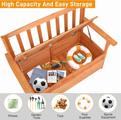 Outdoor Storage Bench, Large Wood Deck Box With Seating, Weatherproof Outdoor Bench with Storage Loveseat