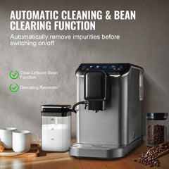 SucceBuy Automatic Espresso Machine Coffee Latte Machine with Color Touch Screen 15 Grinding Levels and Removable Milk Reservoir
