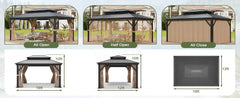 12'x18'Patios Double Roof Canopy Aluminum Frame Outdoor Gazebo Tent Curtains Netting for Patio Backyard Deck and Lawns