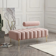 Upholstered End of Bed Bench – Modern 2-Seater Sofa Stool with Adjustable Backrest & Golden Legs