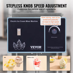 VEVOR 400W Ice Cream Blender Stainless Steel High-Speed Ice Cream Maker Mixer Make Various Flavors of Ice Cream for Commercial