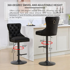 Velvet Swivel Bar Stools Set of 4 with Upholstered Back, Adjustable Counter Height Barstools, Bar Chairs for Home Bar Kitchen