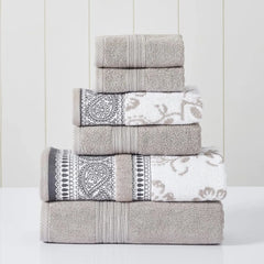 6 Piece Set, 2 Bath Towels, 2 Hand Towels, 2 Washcloths Yarn Dyed Jacquard/Solid Towel Set Ophelia Blue