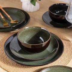 Ceramic Dinnerware ,Stoneware Plates and Bowls Sets,Handmade Reactive Glaze Dishes Set,Chip Resistant and Scratch (24PCS)