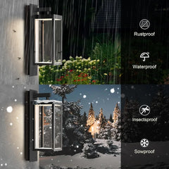 Outdoor wall light, LED wall hanging light waterproof exterior light, transparent glass shade, aluminum matte black light, porch
