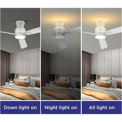 52-Inch Low Profile Ceiling Fans with Lights and Remote, Flush Mount, Night Light Feature, 3 Dual Finish Blades