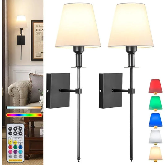 Wall Lights Battery Operated Wall Sconces Set Of 2,Rechargeable Wall Light With Wireless Remote Dimmable,12 Colors Modes